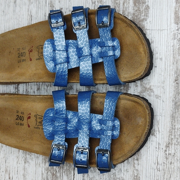 🟦Sz 37 Like New Birkenstock Blue Triple Strap Slide Sandal - Picture 7 of 16
